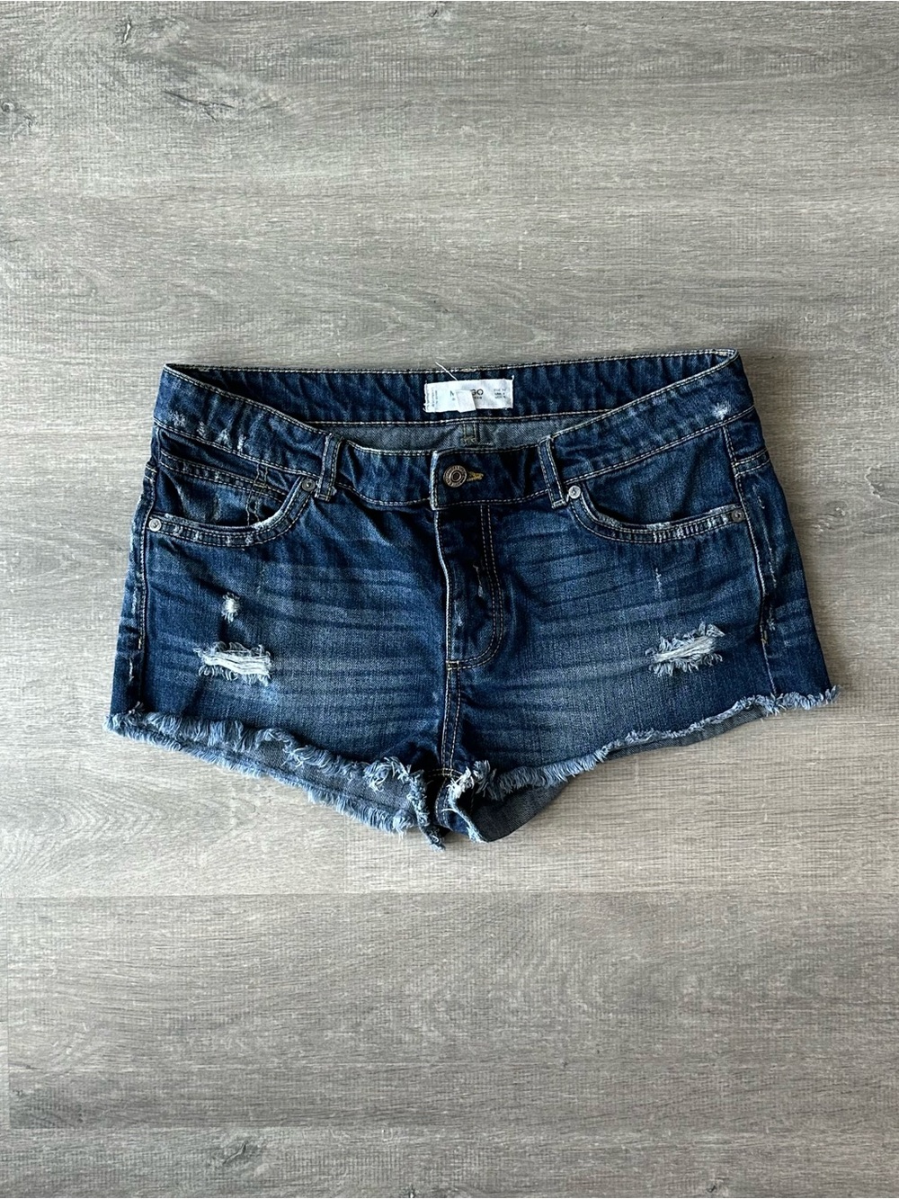 Y2K Mango Dark Blue Distressed Denim Women's Mini Shorts Low Rise